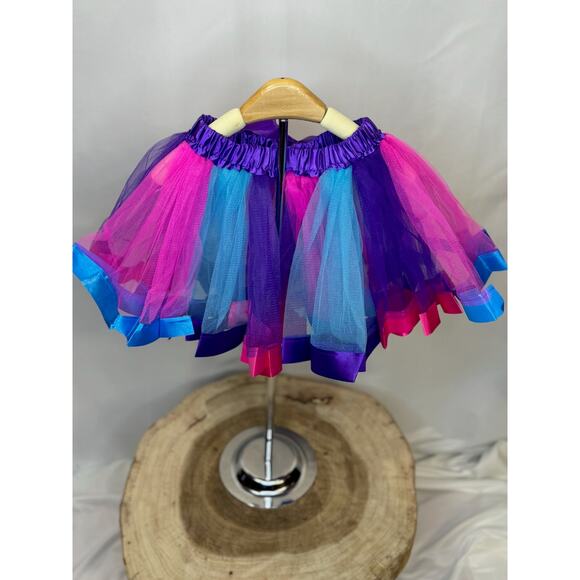 Girls’ Rainbow Tulle Tutu Skirt with Satin Ribbon Bow - Picture 4 of 5